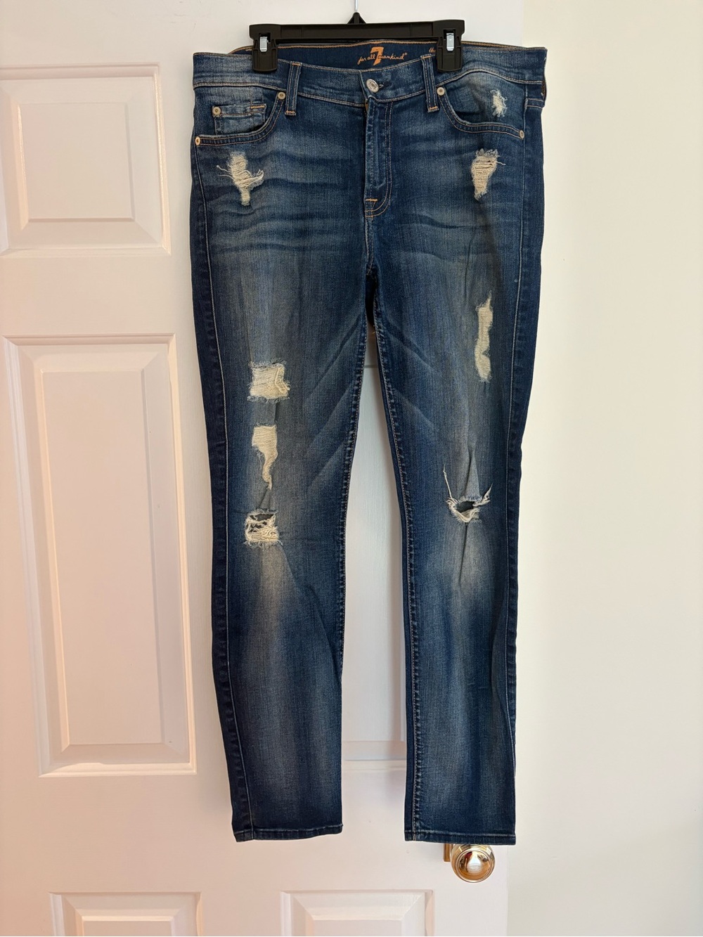 Dark Blue Distressed Women's Skinny Jeans (size 30)